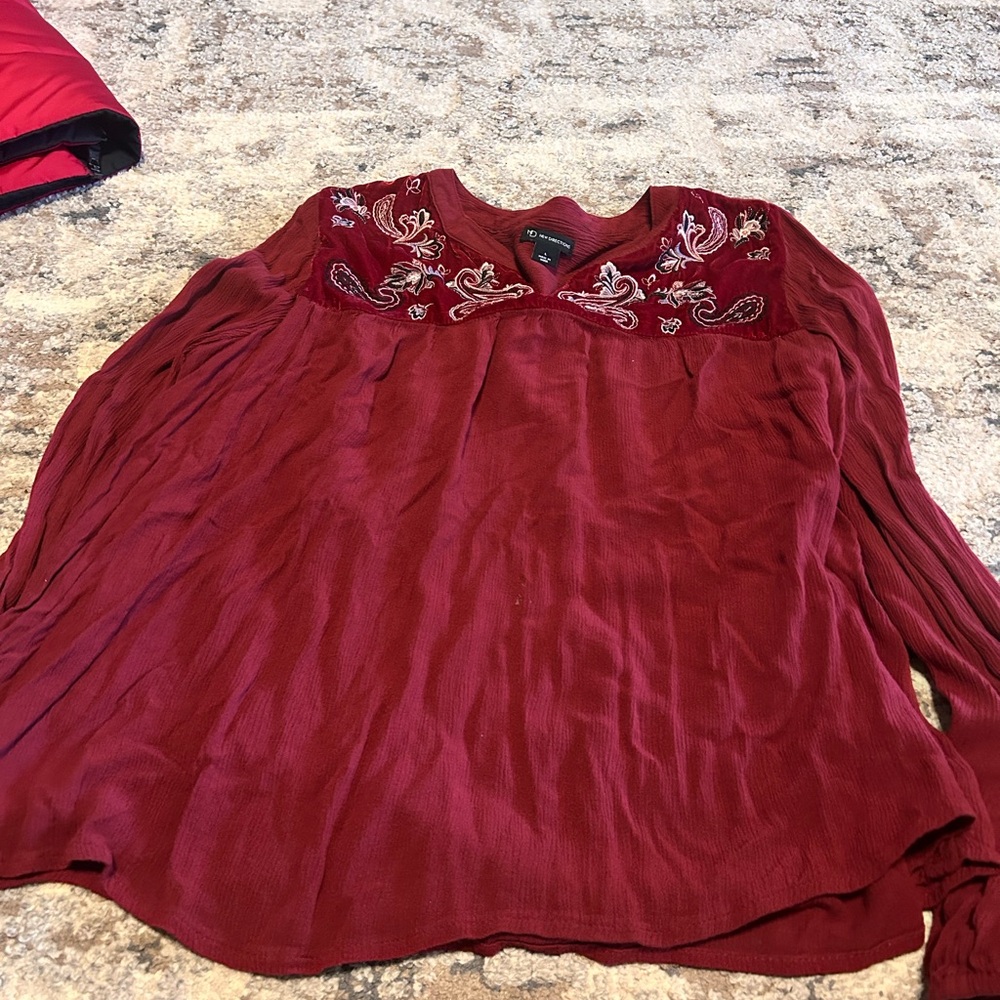 Women's Burgundy Embroidered Top